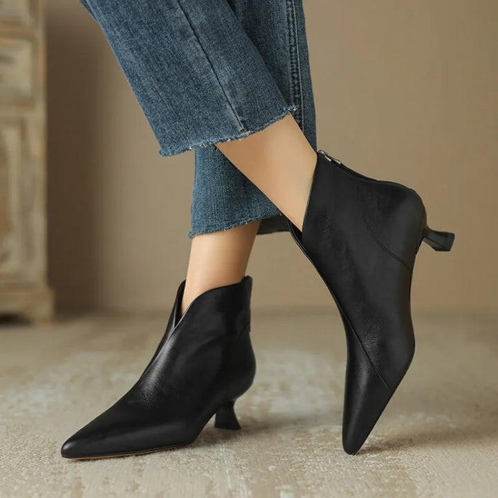 Elegant Pointed Toe Thick Middle Ankle Boots