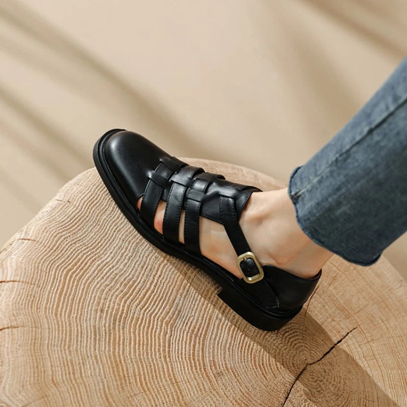Round Toe Leather Sandals