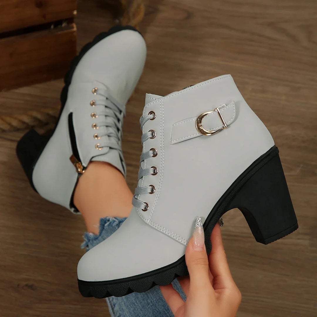 Block Heel Buckle Boots