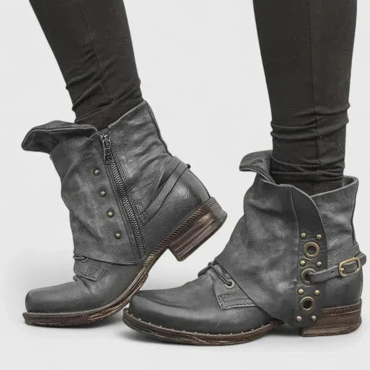 Zipped Rivet Boots