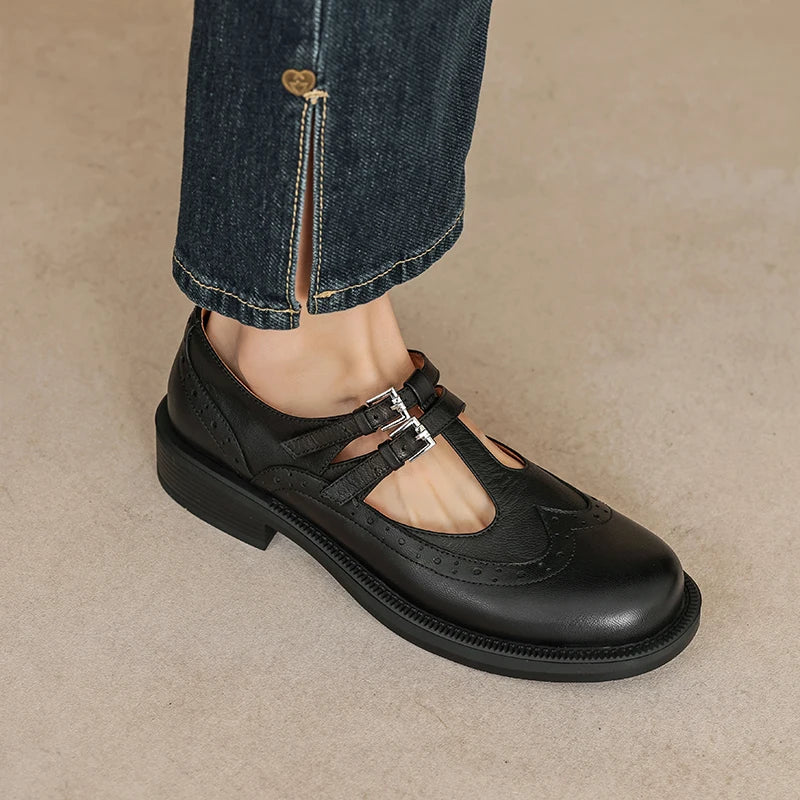 Ankle Strap Brogue Mary Janes Shoes