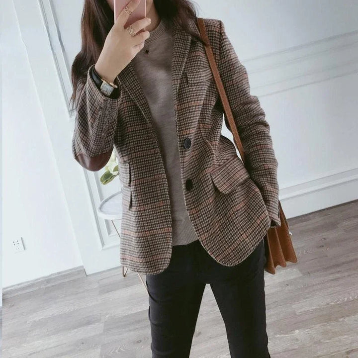 Patch Elbow Patchwork Women Classic Blazer