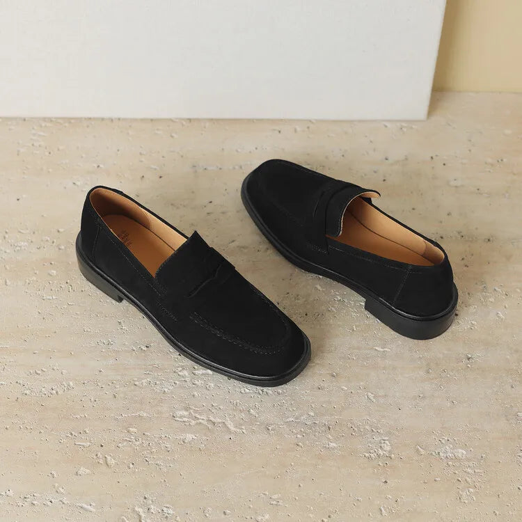 Round Toe Chunky Heel Loafers
