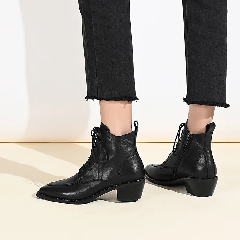 Pointed Toe Lace-Up Thick Heels Shoes