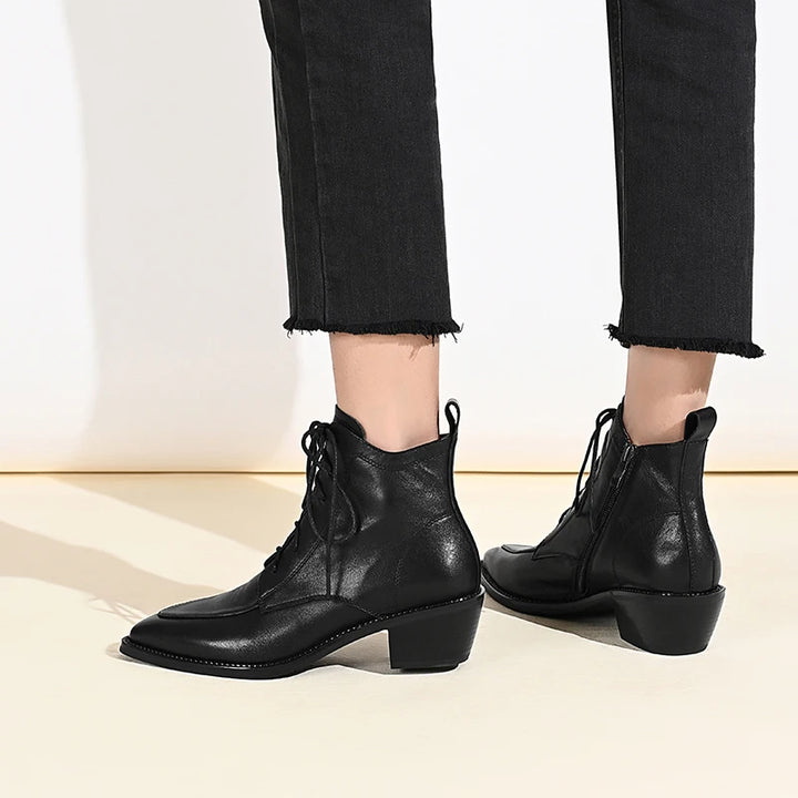Pointed Toe Lace-Up Thick Heels Shoes