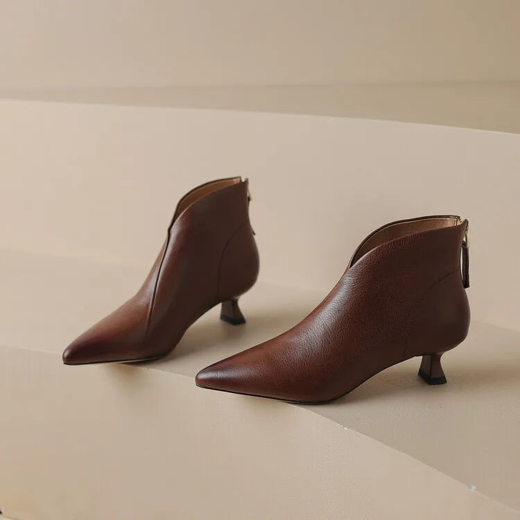 Elegant Pointed Toe Thick Middle Ankle Boots
