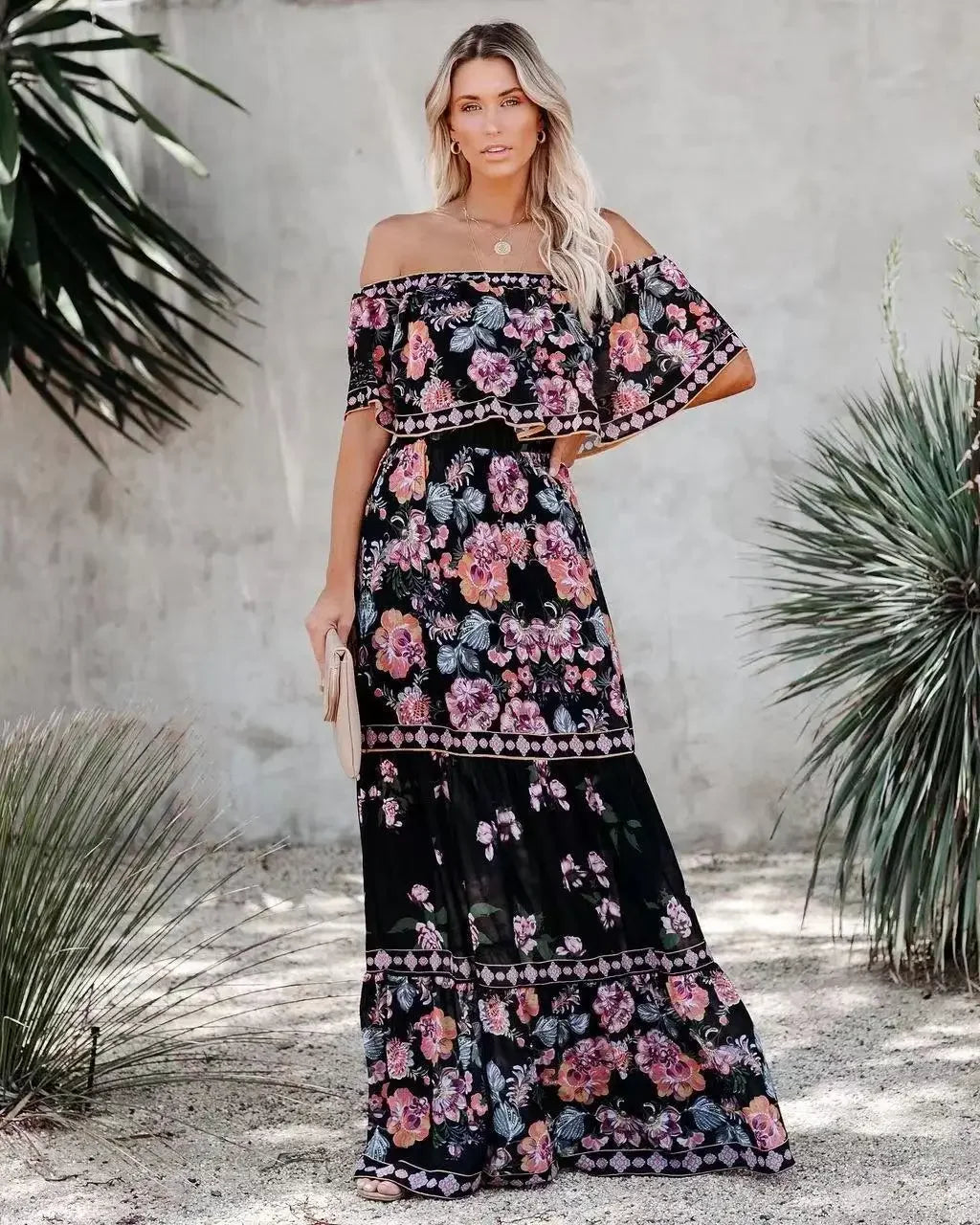 Off-shoulder Floral Dress