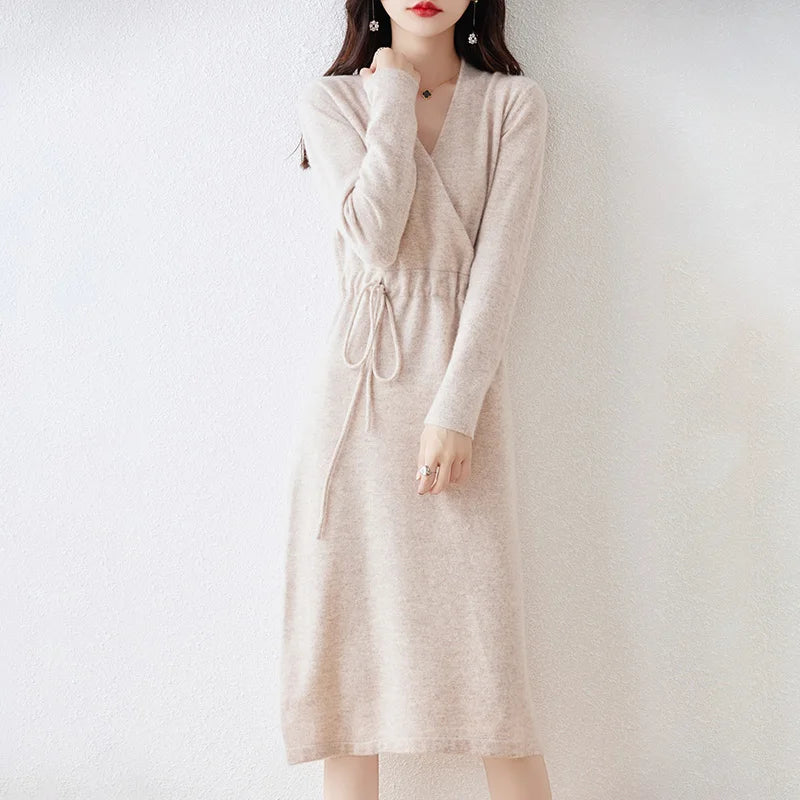 V-Neck Solid Color Dress