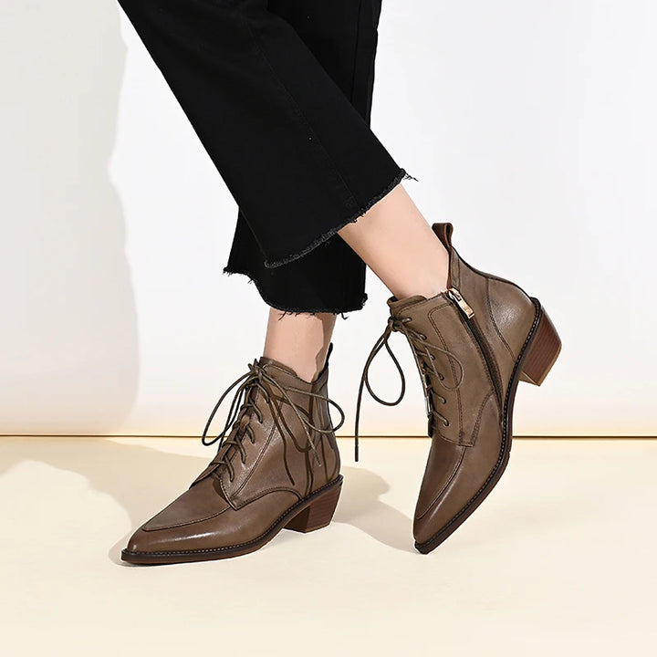 Pointed Toe Lace-Up Thick Heels Shoes