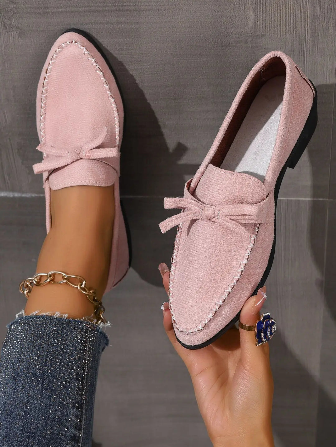 Block Heel Pointed Loafers