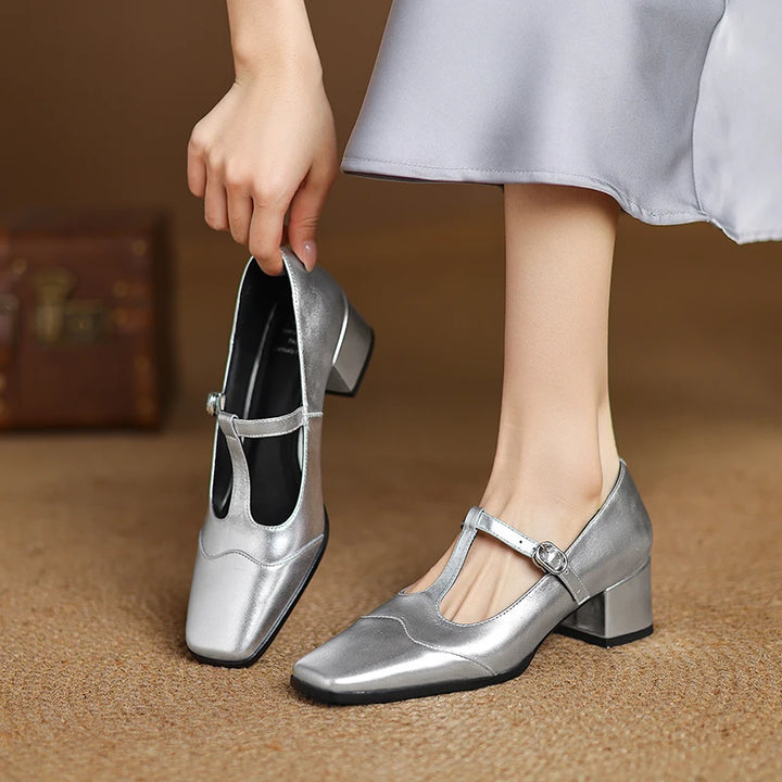 Pointed Toe Leather Mary Janes