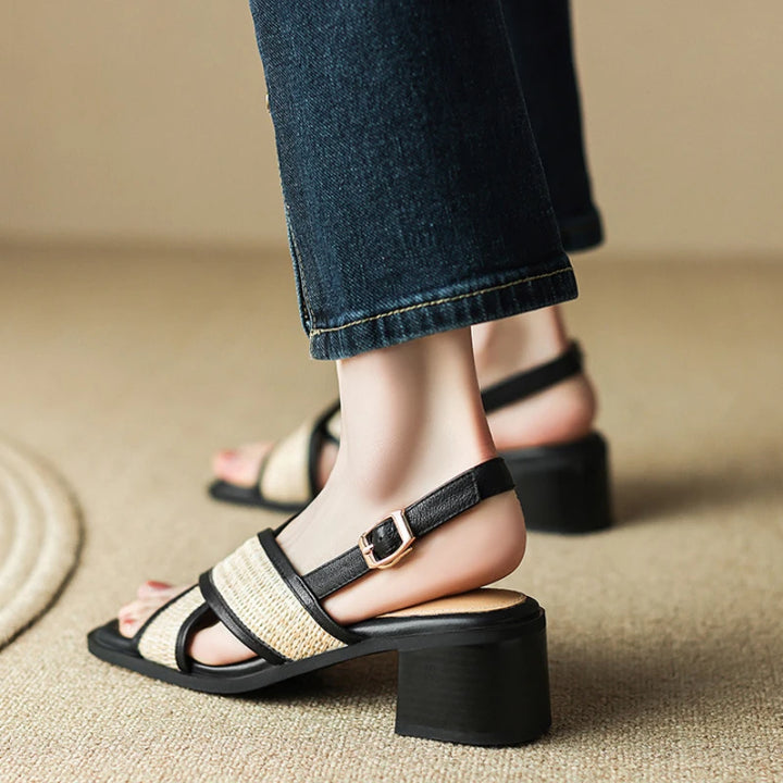 Buckle Square Heel Open Toe Sandals