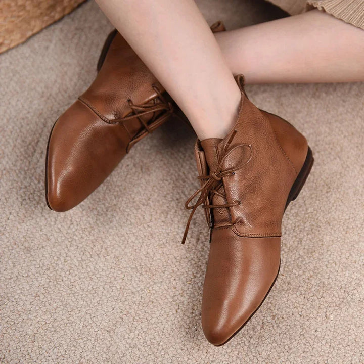 Pointed Toe Lace-up Flat Boots