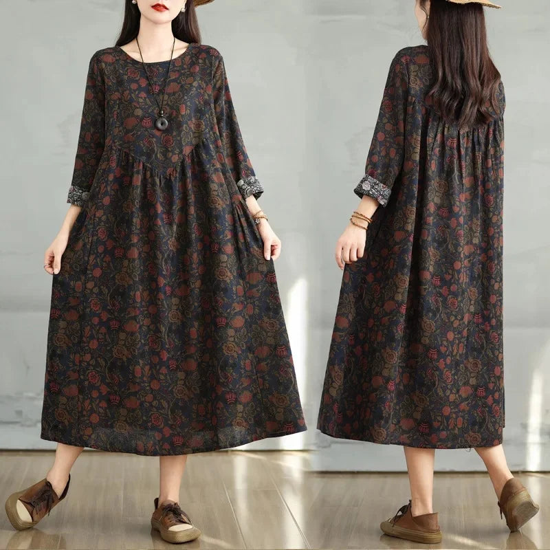Vintage Round Neck Loose Dress