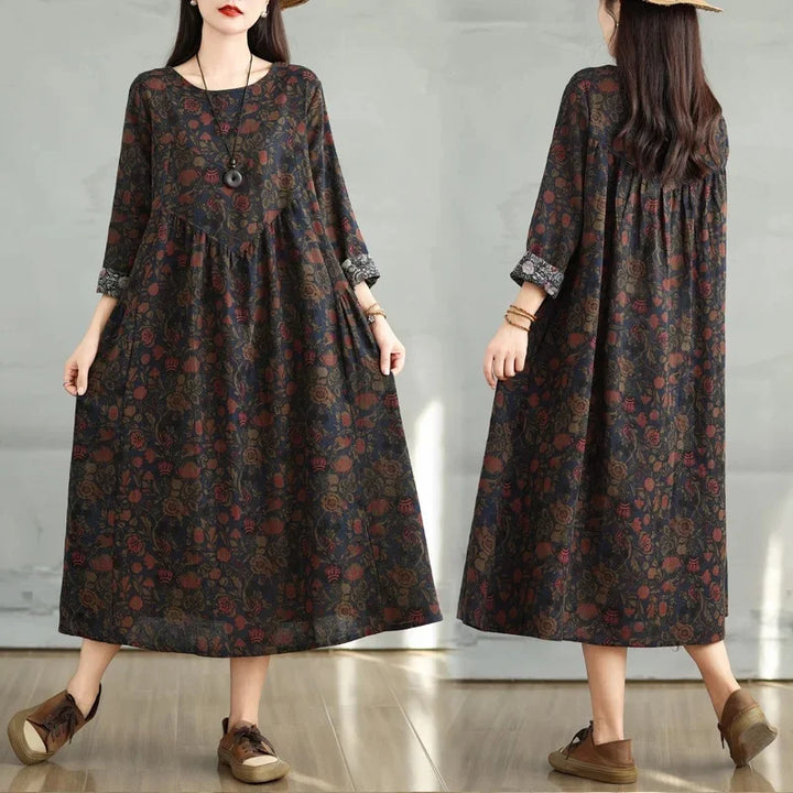 Vintage Round Neck Loose Dress