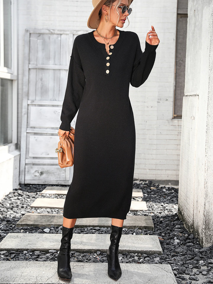 Button Long Sleeve Dress