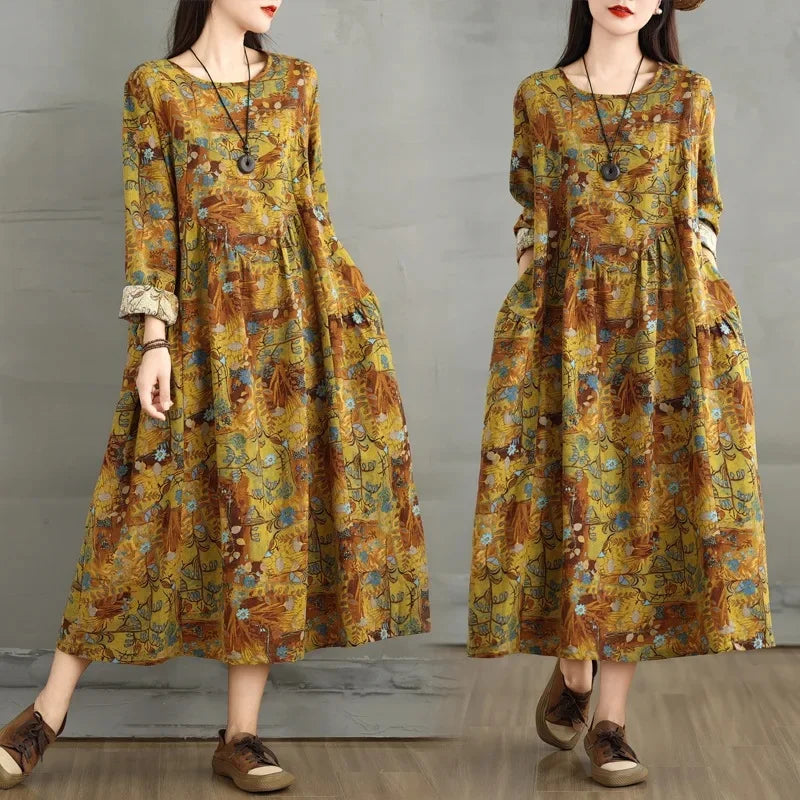 Vintage Round Neck Loose Dress