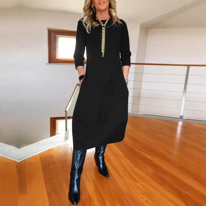 Casual Solid Round Neck Dress