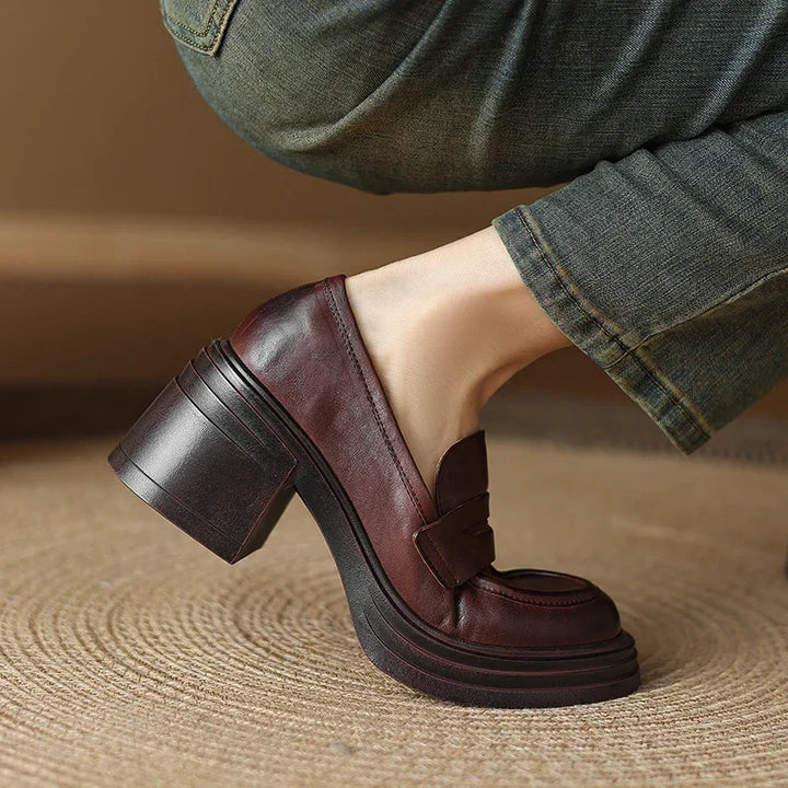 Retro Thick Heeled Woman Shoes