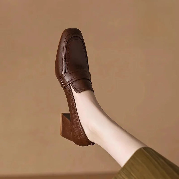 Square Toe High Heel Loafers