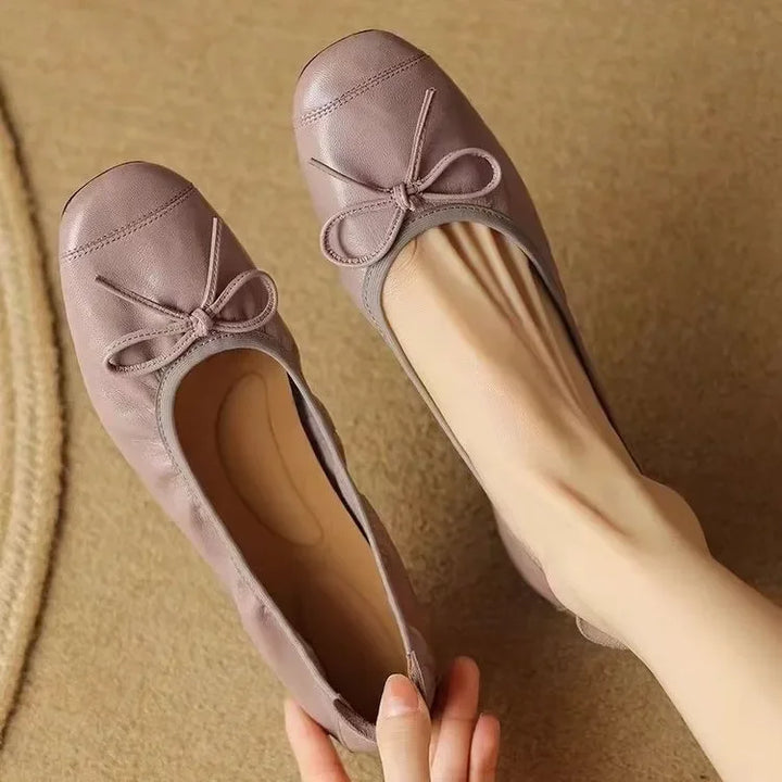 Retro Bow Round Head Flats