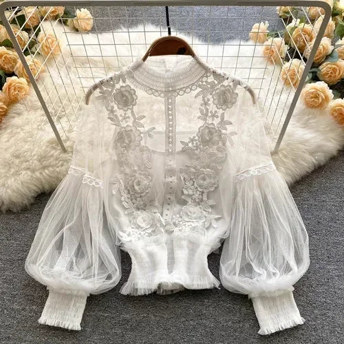 Lace Puff Long Sleeve Blouse