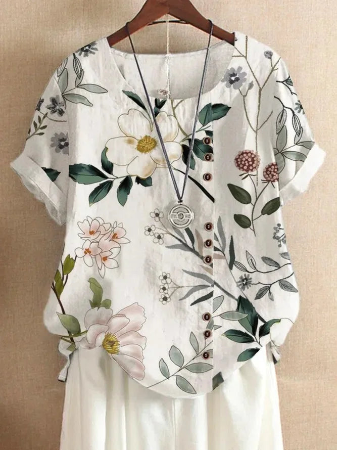 Retro White Printed Blouse