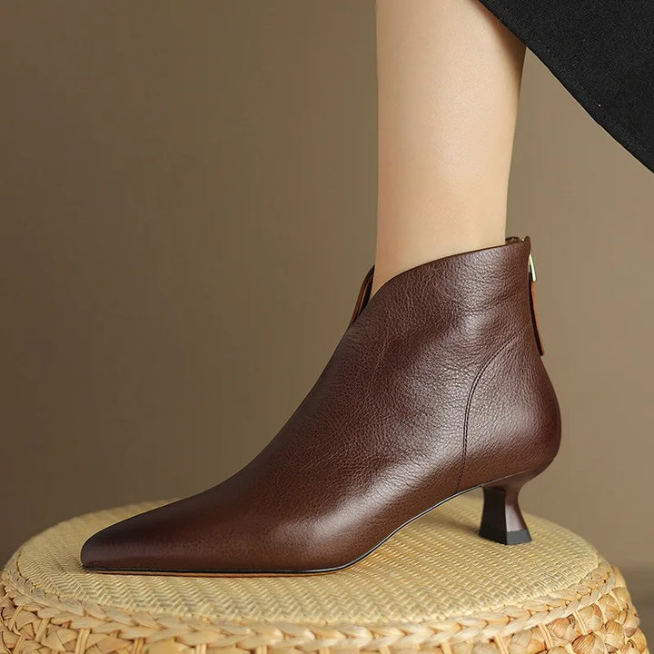 Elegant Pointed Toe Thick Middle Ankle Boots