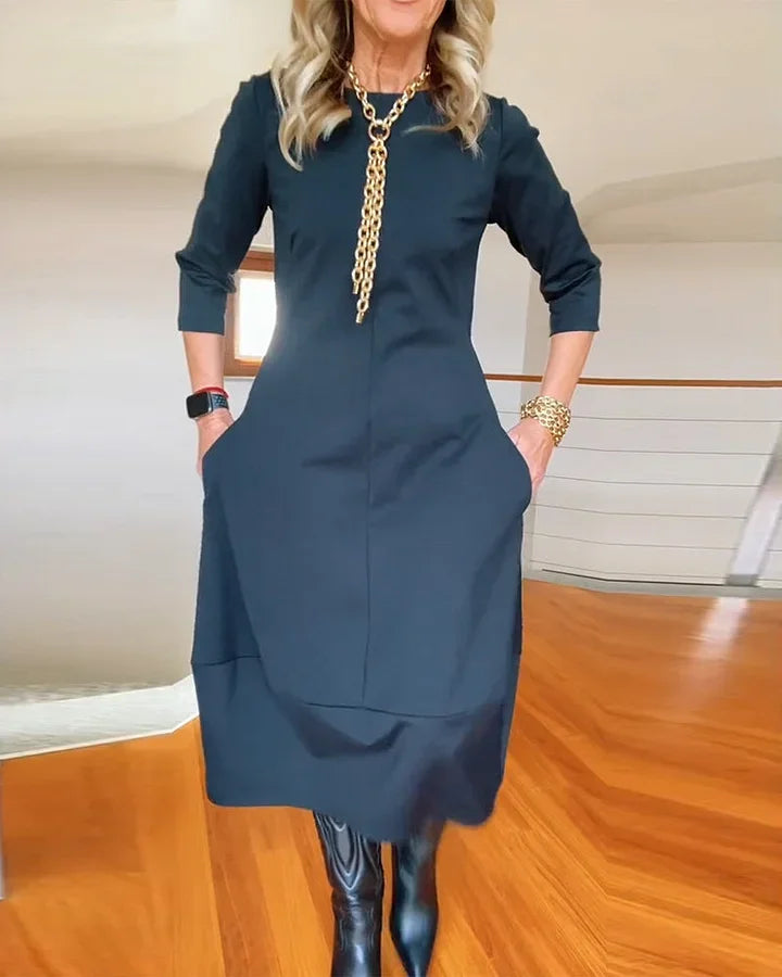 Casual Solid Round Neck Dress