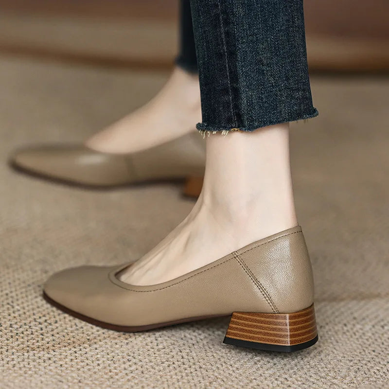 Square Head Thick-heeled Women's Shoes