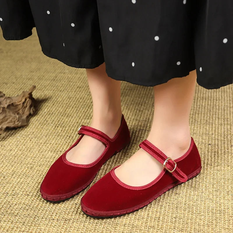 Velvet Mary Jane Shoes for Women