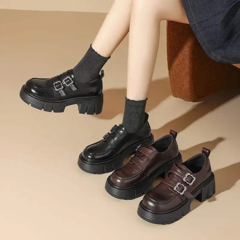 French Style Thick Heel Single Shoes