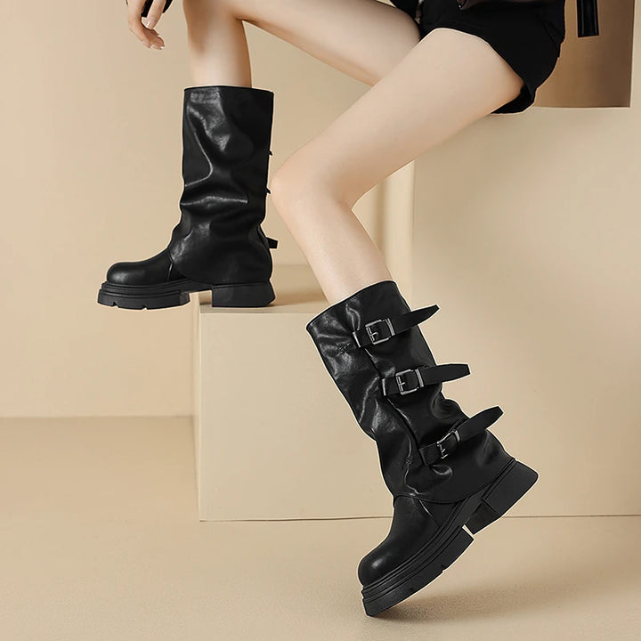 Classic Belt Buckle Design Rider Boots