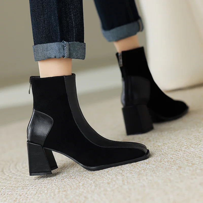 Vintage Square Toe Women Ankle Boots