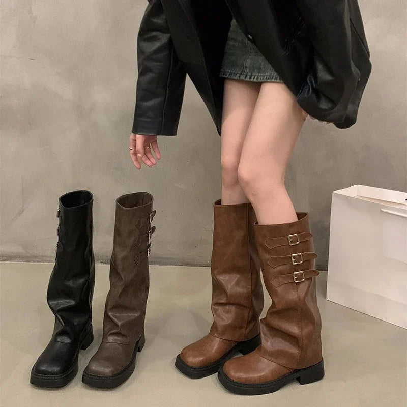 Retro Style Knee High Boots