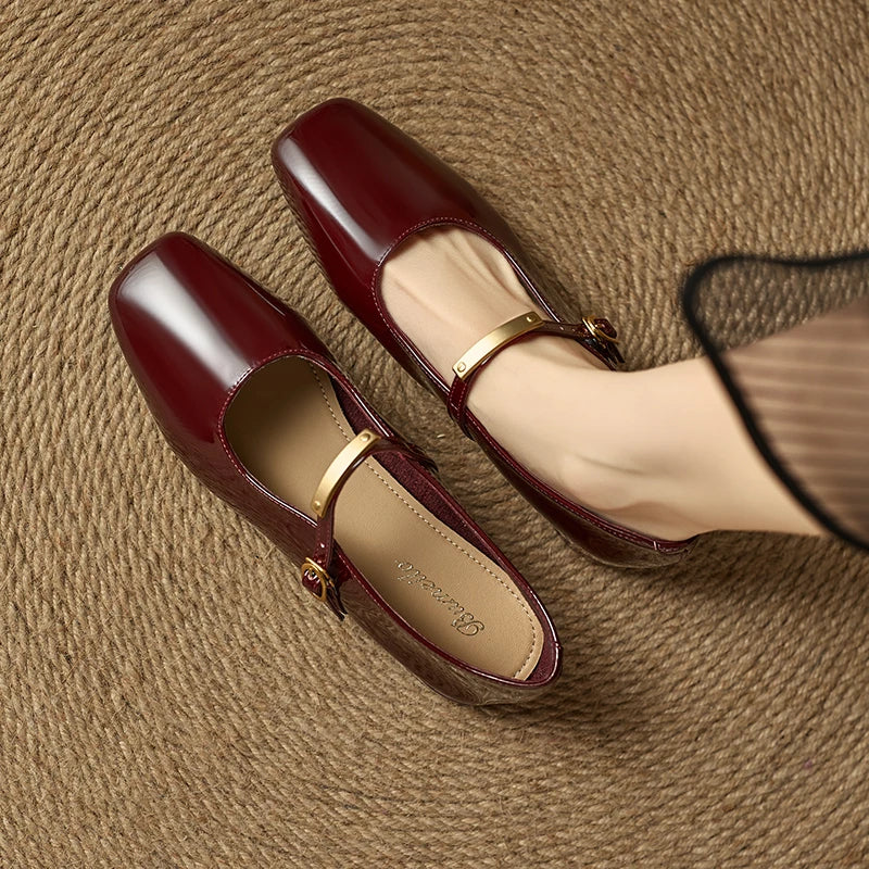 Retro Buckle Burgundy Mary Jane Shoes