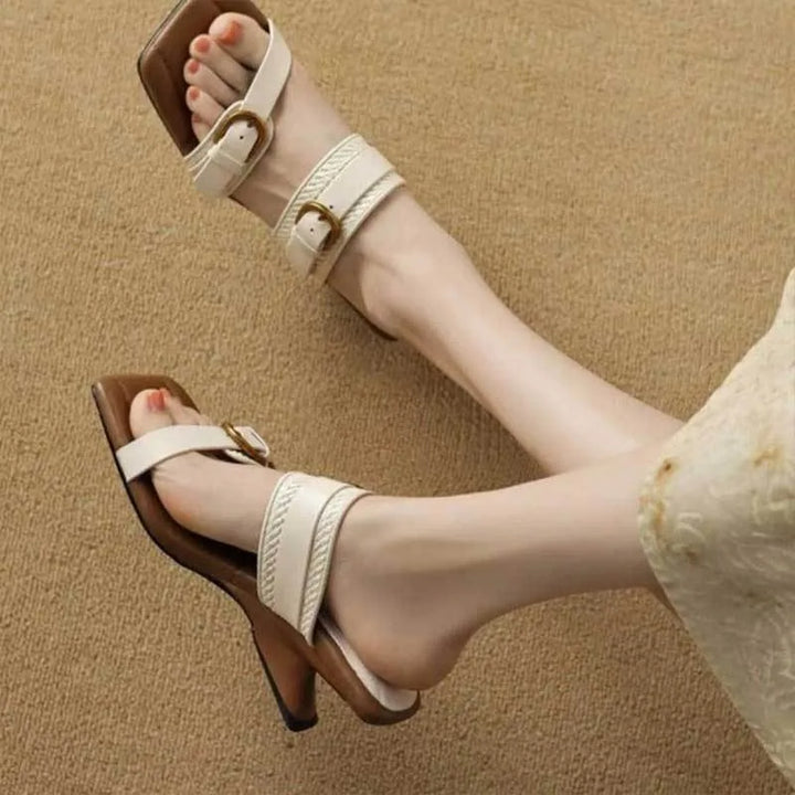 Braided Belt Buckle Open Toe Wedges