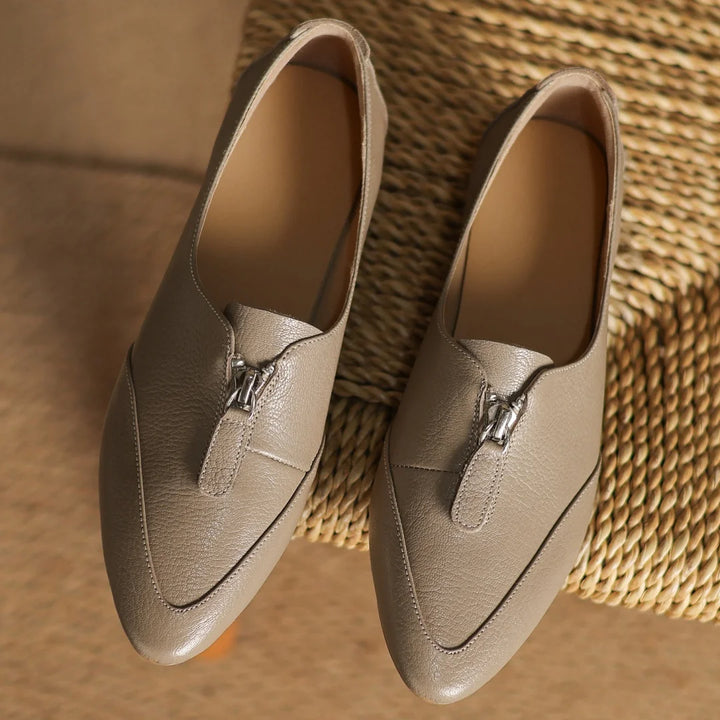 Pointed Toe Front Zip Flats Oxfords