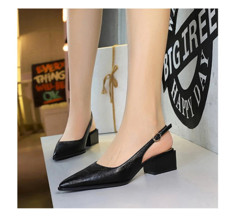 Thick Heels Shallow Mouth Pointed Toe Shoes