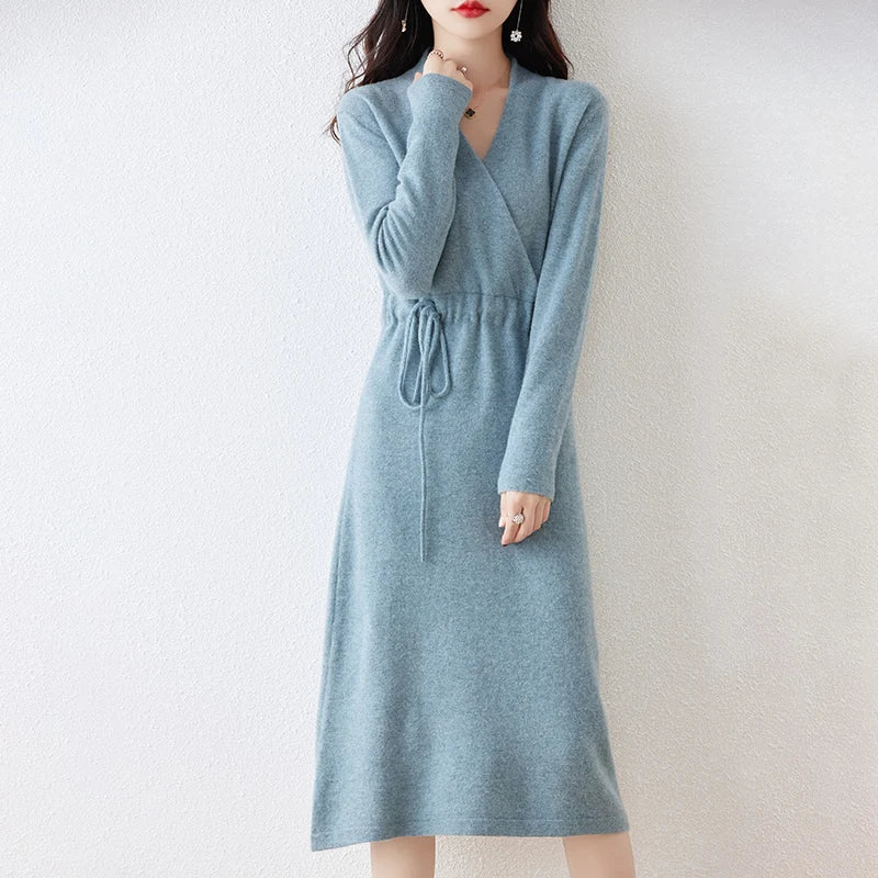 V-Neck Solid Color Dress