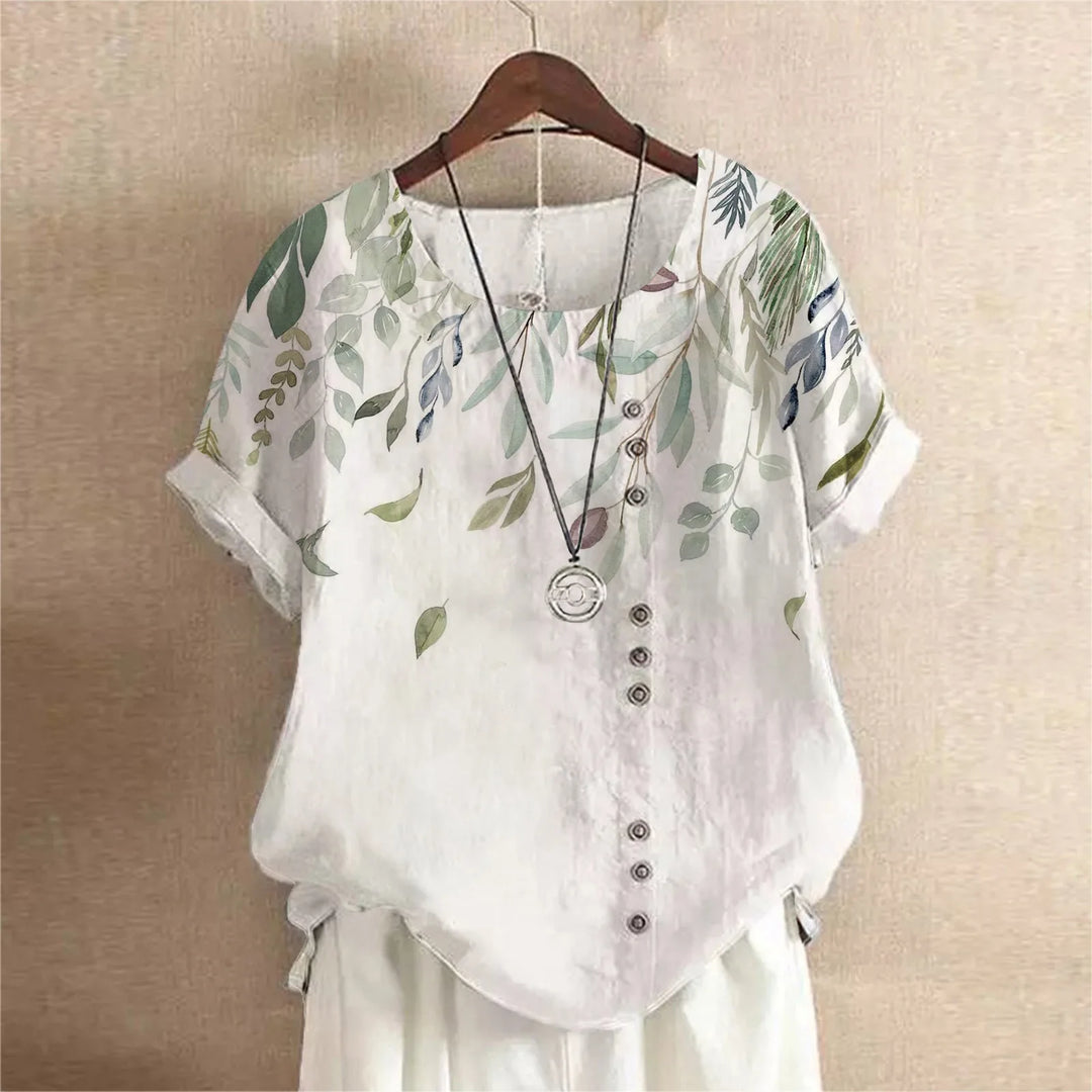 Retro White Printed Blouse