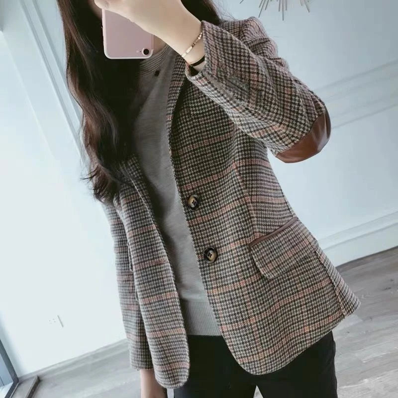 Patch Elbow Patchwork Women Classic Blazer