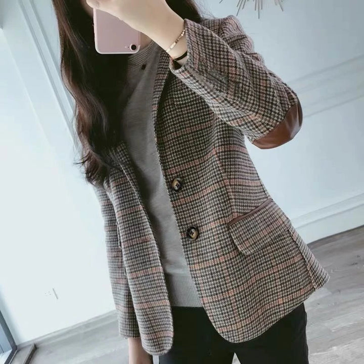 Patch Elbow Patchwork Women Classic Blazer