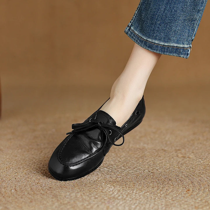 Round Toe Retro Leather Loafers