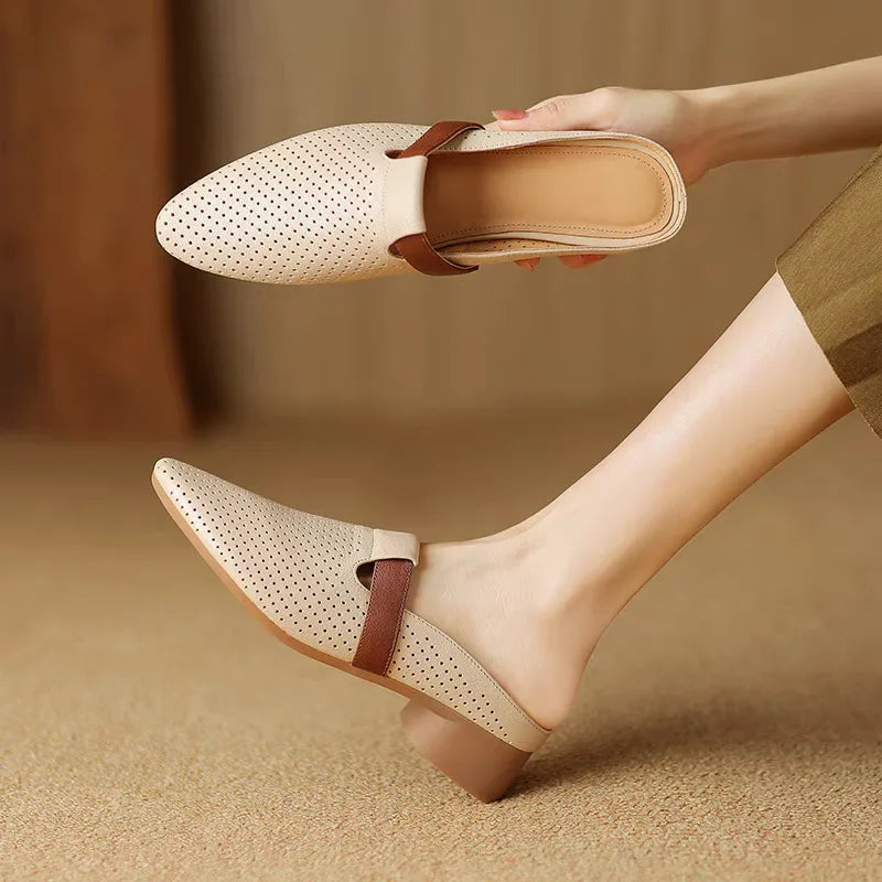 French Style Breathable Hollow Headed Slippers