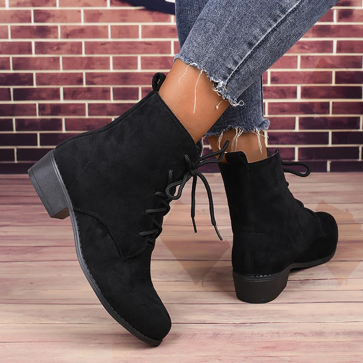 Lace-up Square Heel Short Boots