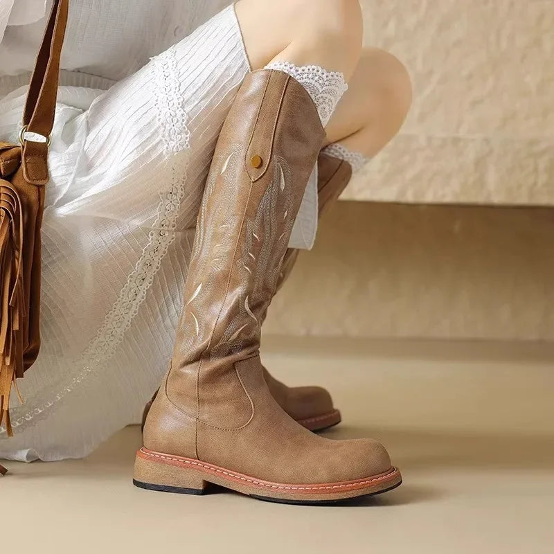 Brown Embroidered Western Cowboy Boots
