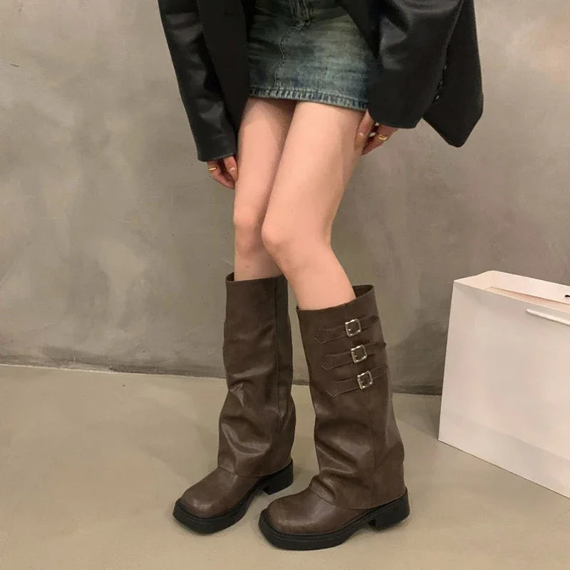 Retro Style Knee High Boots