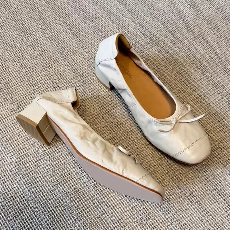 Retro Bow Round Head Flats