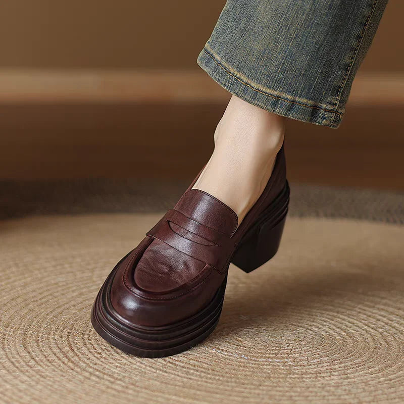 Retro Thick Heeled Woman Shoes